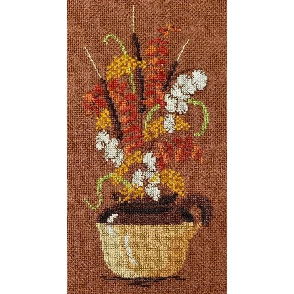 Vintage 1970s Hand Stitched Cross Stitch Needlepoint Wall Art Set of 3 Floral